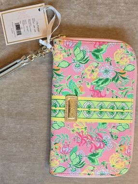 Lilly Pulitzer Pink Floral Zip-Around Wristlet with Gold Hardware